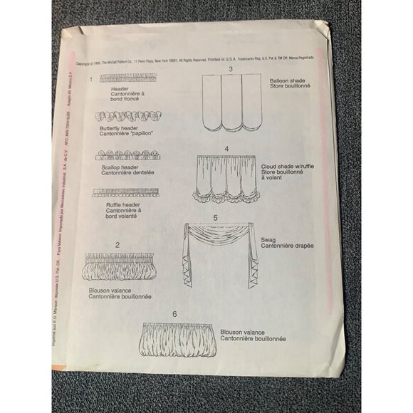 McCalls Home Decorating Window Treatment Curtains Pattern 7485 uncut - Picture 2 of 2